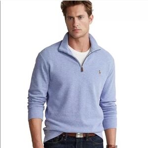 Polo Ralph Lauren 1/4 Zip Pullover Sweater Mens L Blue Coastal Estate Rib Preppy